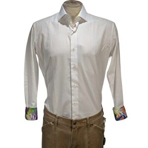 Bertigo White Chevron Jacquard Button Down Shirt Tropical Cuff Sz XXL NWT $159